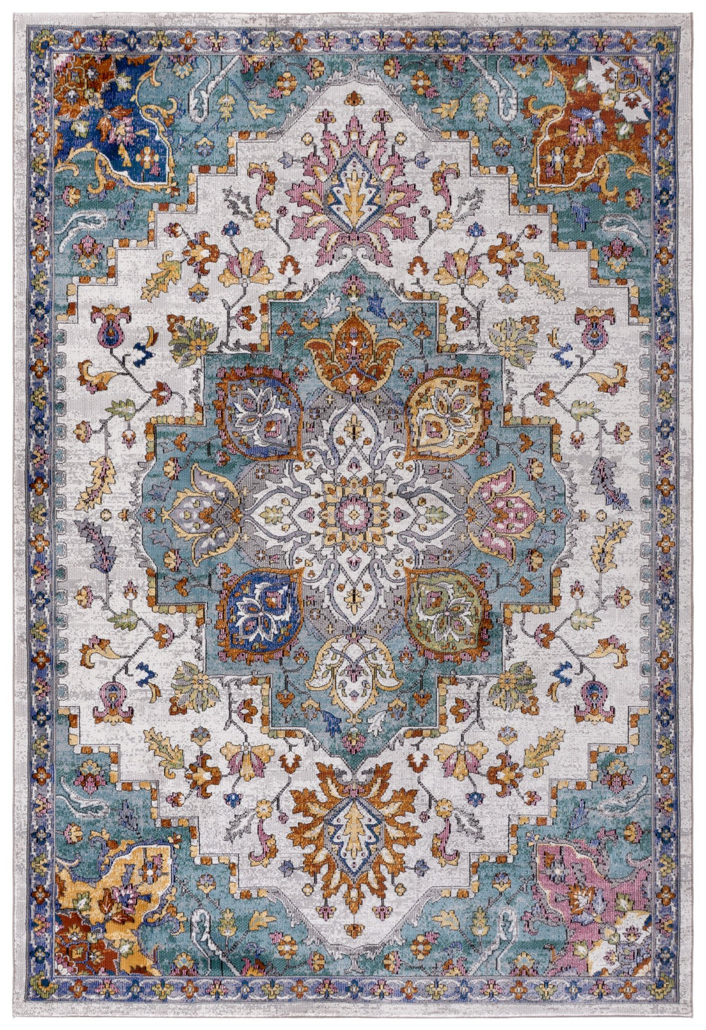 Safavieh Aria Classic Power-Loomed Area Rug In Ivory And Turquoise — Durable, Soft, Stain-Resistant Elegance 5'-0" x 6'-7" ARA102A-5