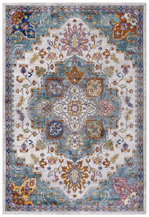 Safavieh Aria Classic Power-Loomed Area Rug In Ivory And Turquoise — Durable, Soft, Stain-Resistant Elegance 5'-0" x 6'-7" ARA102A-5