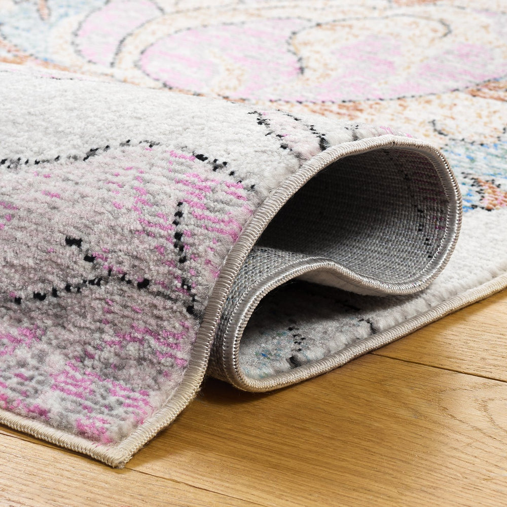 Safavieh Aria Floral Grey Pink Area Rug — Low-Profile Power-Loomed Turkish Blend For Durable Stylish Rooms 5'-0" x 6'-7" ARA123F-5