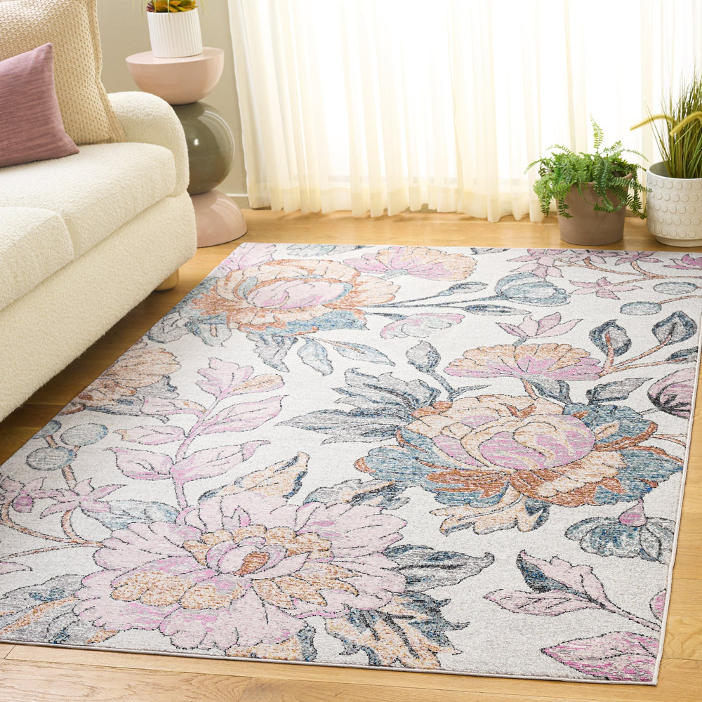 Safavieh Aria Floral Grey Pink Area Rug — Low-Profile Power-Loomed Turkish Blend For Durable Stylish Rooms 5'-0" x 6'-7" ARA123F-5