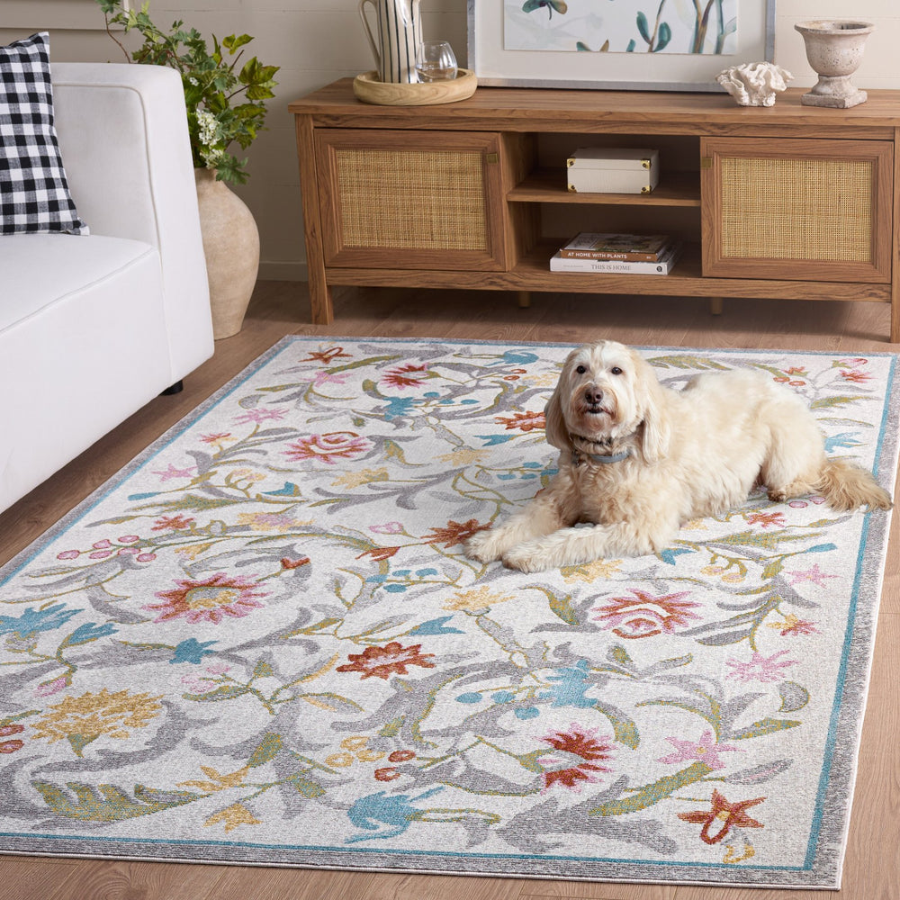 Safavieh Aria Ivory And Grey Floral Rug — Power-Loomed Turkish 4X6 Accent Runner, Soft Low-Profile Pile, Timeless Elegance 4'-0" x 6'-0" ARA124A-4