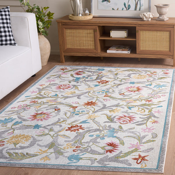 Safavieh Aria Ivory And Grey Floral Rug — Power-Loomed Turkish 4X6 Accent Runner, Soft Low-Profile Pile, Timeless Elegance 4'-0" x 6'-0" ARA124A-4