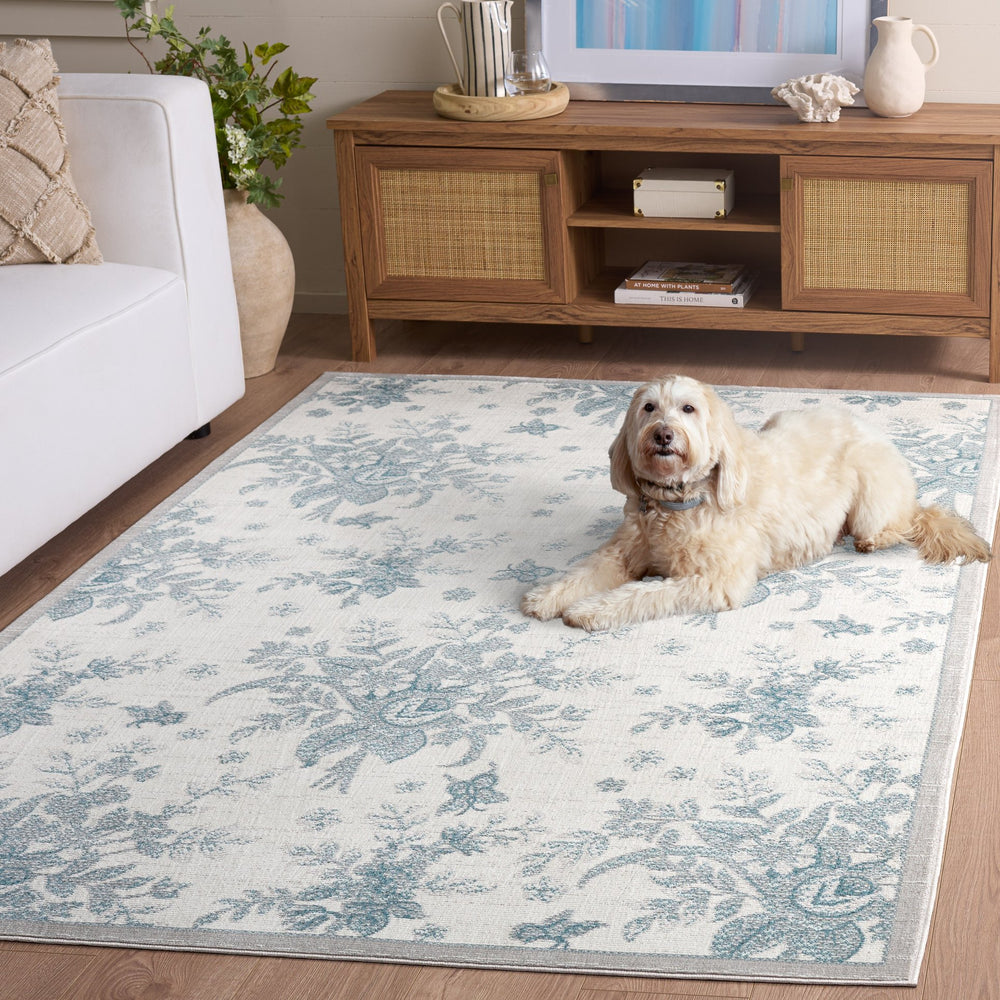 Safavieh Aria Floral Ivory Grey Area Rug — Low-Profile Power-Loomed Turkish Weave, Durable Soft Care 5'-0" x 6'-7" ARA125A-5