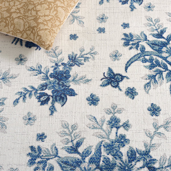Safavieh Aria Ivory And Blue Transitional Turkish Floral Rug, Low Pile Power‑Loomed Durability For Living Areas 8'-0" x 10'-0" ARA125B-8