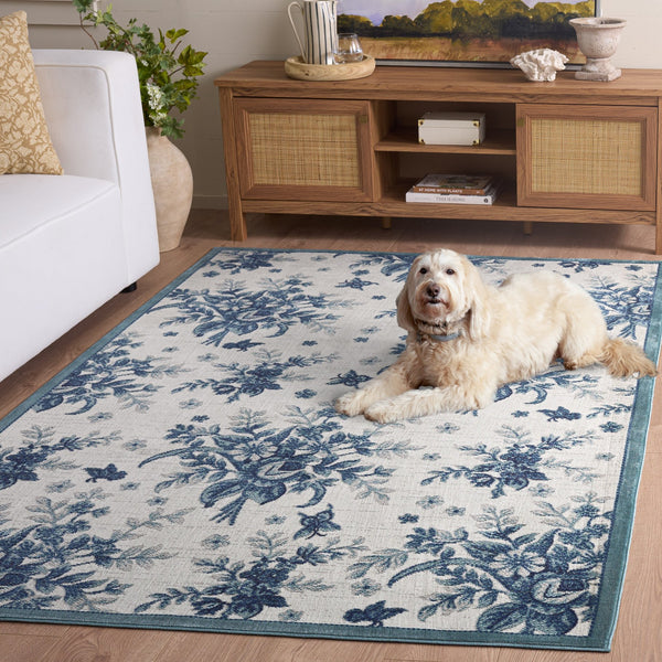 Safavieh Aria Ivory And Blue Transitional Turkish Floral Rug, Low Pile Power‑Loomed Durability For Living Areas 8'-0" x 10'-0" ARA125B-8