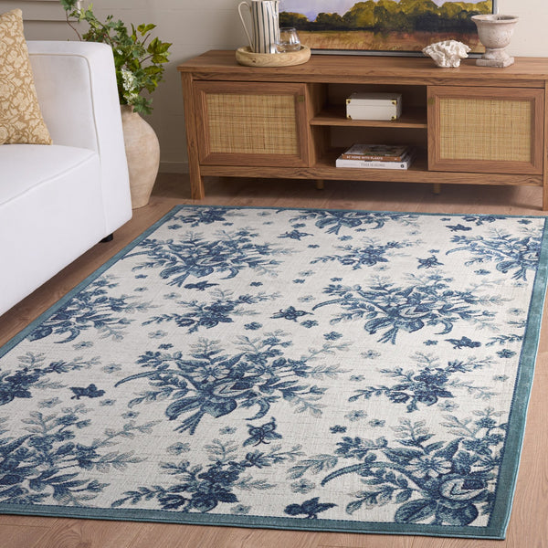 Safavieh Aria Ivory And Blue Floral Area Rug — Low-Profile Power-Loomed Turkish Design, Durable Softlux Finish 5'-0" x 6'-7" ARA125B-5