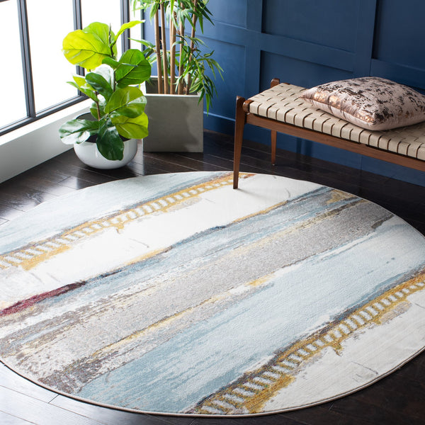 Safavieh Aria Artistic Charm Area Rug – Elegant Transitional Design In Soft Hues For Any Room Decor Ivory ,Light Blue Polypropylene Pile Ara190m-3