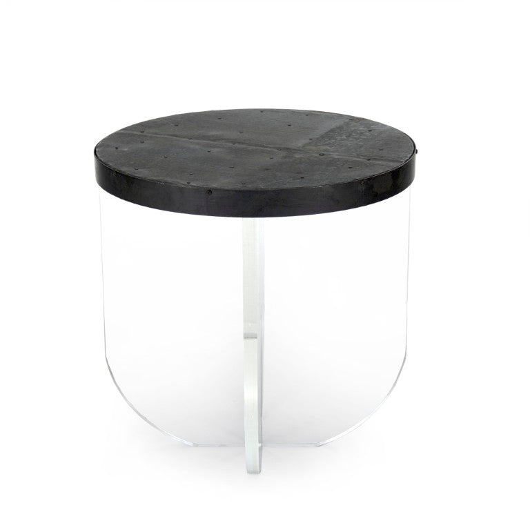 Zentique Cameron Clear Acrylic End Table with Recycled Metal Base — Modern Minimalist, Compact & Durable ARC-1006