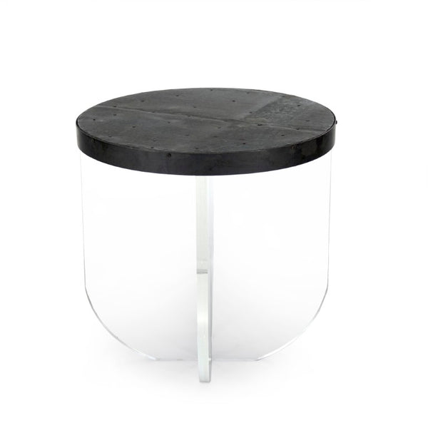 Zentique Cameron Clear Acrylic End Table with Recycled Metal Base — Modern Minimalist, Compact & Durable ARC-1006