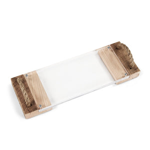 Zentique Matthew Acrylic Serving Board - Modern Elegance For Entertaining, Perfect For Charcuterie & Appetizers Clear Acrylic,Nickel Hardware Acrylic,Wood Arc- Sboard 23x8