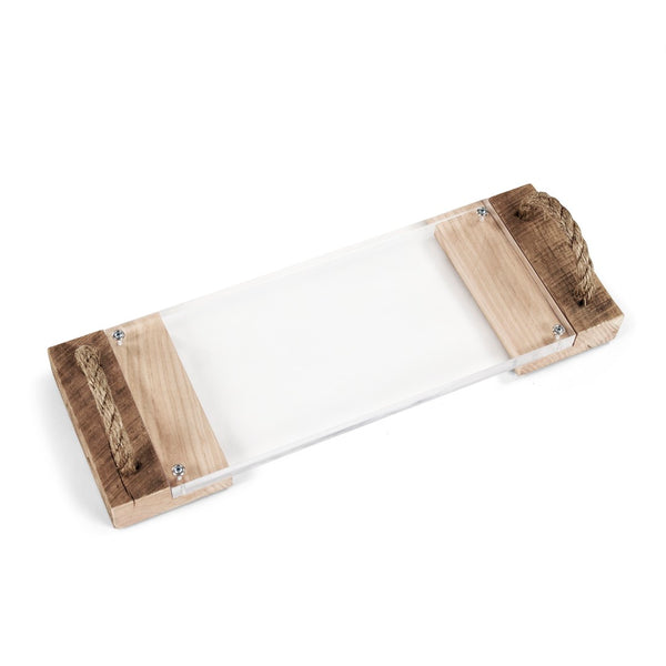 Zentique Matthew Acrylic Serving Board - Modern Elegance For Entertaining, Perfect For Charcuterie & Appetizers Clear Acrylic,Nickel Hardware Acrylic,Wood Arc- Sboard 23x8
