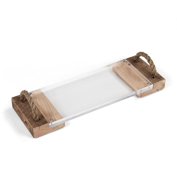 Zentique Matthew Acrylic Serving Board - Modern Elegance For Entertaining, Perfect For Charcuterie & Appetizers Clear Acrylic,Nickel Hardware Acrylic,Wood Arc- Sboard 23x8