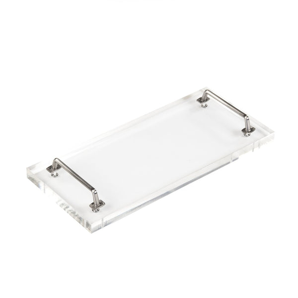 Zentique John Acrylic Serving Board - Stylish 18x8 Inch Entertaining Essential With Chic Design & Durability Clear Acrylic,Nickel Hardware Acrylic,Nickel Arc- Sboard 8x18x1