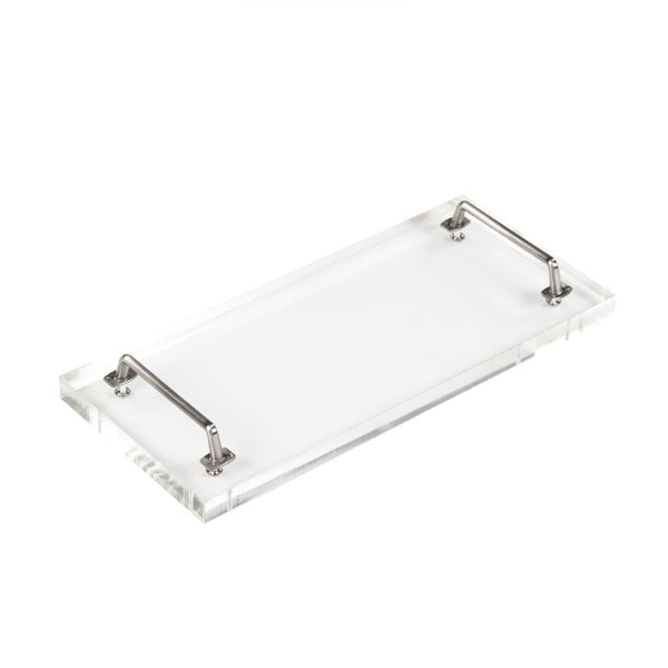 Zentique John Acrylic Serving Board with Polished Nickel Trim — 18x8 Clear Acrylic Tray, Shatter-Resistant Elegance ARC- Sboard 8x18x1