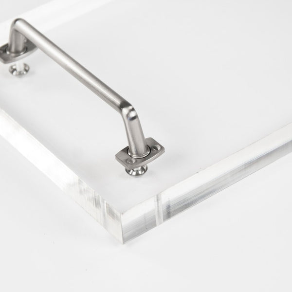 Zentique John Acrylic Serving Board with Polished Nickel Trim — 18x8 Clear Acrylic Tray, Shatter-Resistant Elegance ARC- Sboard 8x18x1