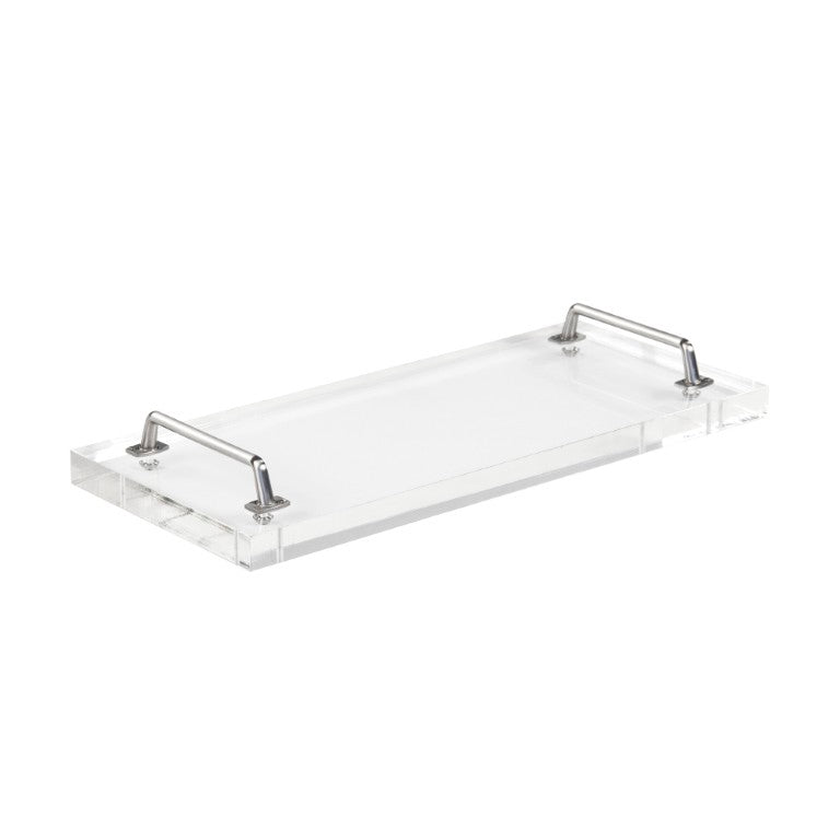 Zentique John Acrylic Serving Board with Polished Nickel Trim — 18x8 Clear Acrylic Tray, Shatter-Resistant Elegance ARC- Sboard 8x18x1