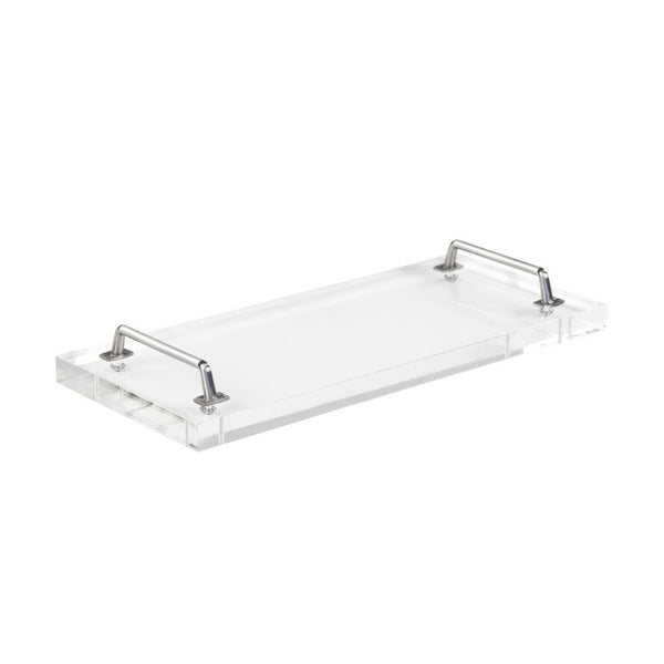 Zentique John Acrylic Serving Board with Polished Nickel Trim — 18x8 Clear Acrylic Tray, Shatter-Resistant Elegance ARC- Sboard 8x18x1