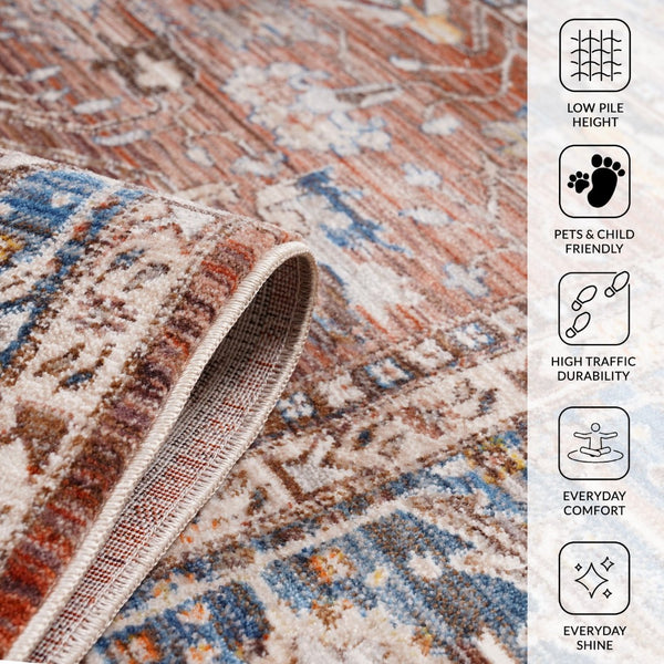 Amer Rugs Arcadia Elegant Power-loom Oriental Design Area Rug For Timeless Charm In Home Or Office Decor Red,Navy Polyester Arc331105