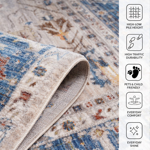 Amer Rugs Arcadia Elegant Power-loom Oriental Design Area Rug For Timeless Charm In Home Or Office Decor Beige,Navy Polyester Arc40203