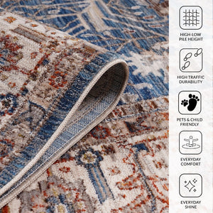 Amer Rugs Arcadia Elegant Power-loom Oriental Design Area Rug For Timeless Charm In Home Or Office Decor Navy Blue,Ivory Polyester Arc531105