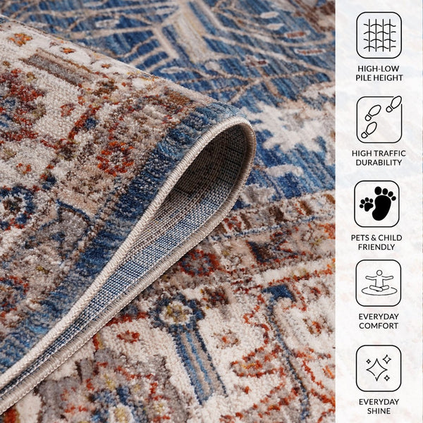 Amer Rugs Arcadia Elegant Power-loom Oriental Design Area Rug For Timeless Charm In Home Or Office Decor Navy Blue,Ivory Polyester Arc531105