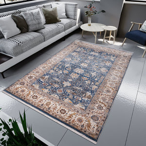 Amer Rugs Arcadia Elegant Power-loom Oriental Design Area Rug For Timeless Charm In Home Or Office Decor Navy Blue,Ivory Polyester Arc531105