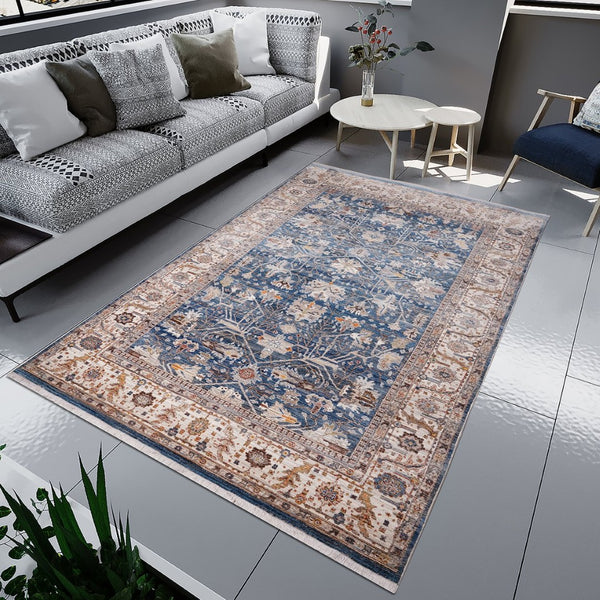 Amer Rugs Arcadia Elegant Power-loom Oriental Design Area Rug For Timeless Charm In Home Or Office Decor Navy Blue,Ivory Polyester Arc531105