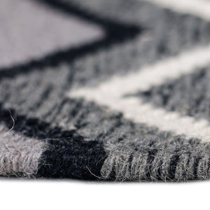 Artifacts Handwoven Wool Flatweave Rug with Tribal Motifs for Living Rooms and Entryways