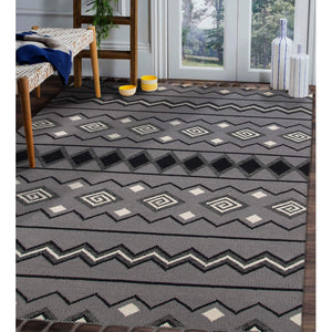 Artifacts Handwoven Wool Flatweave Rug with Tribal Motifs for Living Rooms and Entryways