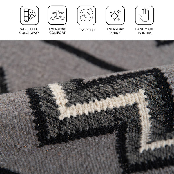 Artifacts Handwoven Wool Flatweave Rug with Tribal Motifs for Living Rooms and Entryways
