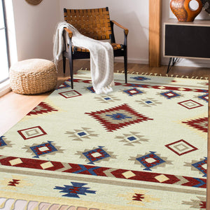 Artifacts Handwoven Wool Flatweave Rug Tribal Southwestern Pattern for Home Decor