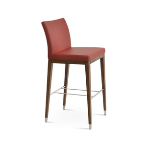 Soho Concept Aria Wood Stool Collection - Luxurious Upholstered Barstools With Solid Wood & Brass Footrests, 400 Lbs Walnut,Chrome,Red  Soho-concept-dining-chair-10263