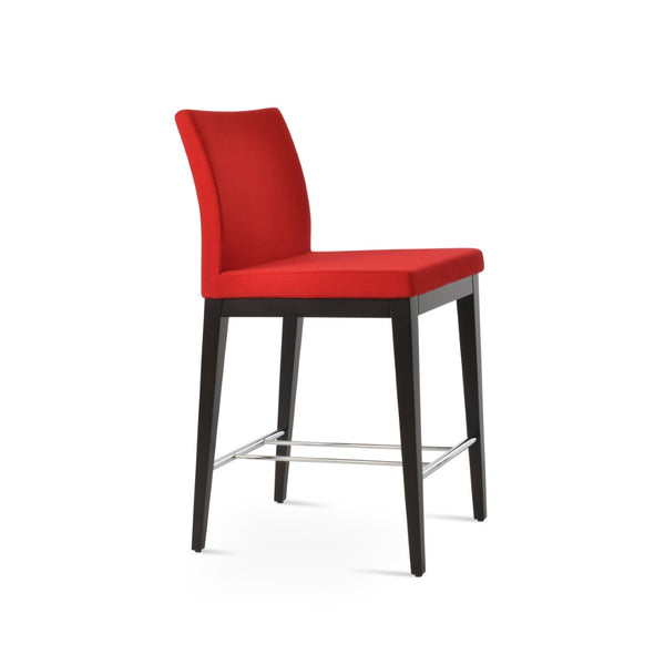Soho Concept Aria Wood Stool Collection - Luxurious Upholstered Barstools With Solid Wood & Brass Footrests, 400 Lbs Red  Soho-concept-dining-chair-10314