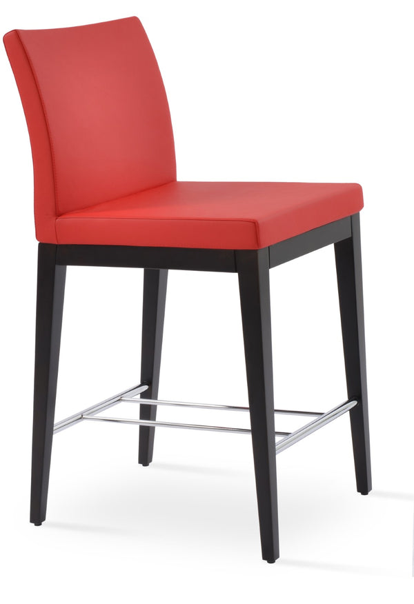 Soho Concept Aria Wood Stool Collection - Luxurious Upholstered Barstools With Solid Wood & Brass Footrests, 400 Lbs Red  Soho-concept-dining-chair-10332