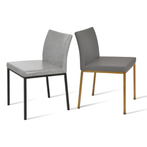 Soho Concept Aria Metal Dining Chair - Stylish Leatherette Upholstered Seat With Adjustable Chrome & Brass Finish Brass,Light Grey  Soho-concept-dining-chair-00297