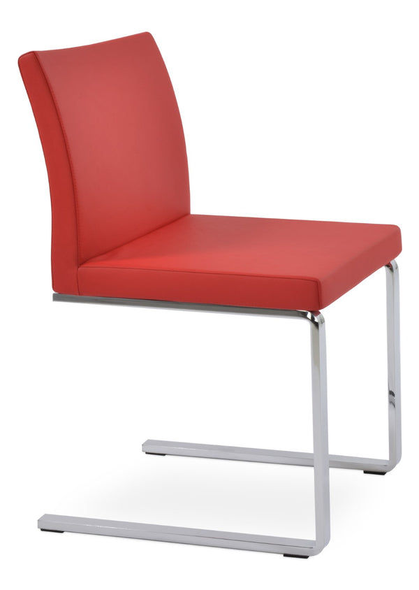 Soho Concept Aria Flat Chair - Stylish Leatherette Dining Chair With Chrome Base, 2-year Guarantee, Light Grey Chrome,Red  Soho-concept-dining-chair-00397