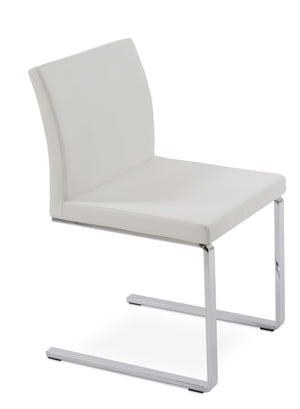 Soho Concept Aria Flat Chair - Stylish Leatherette Dining Chair With Chrome Base, 2-year Guarantee, Light Grey Chrome,White  Soho-concept-dining-chair-00394