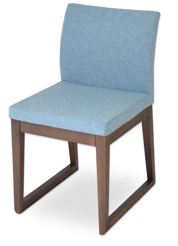 Soho Concept Aria Sled Wood Dining Chair - Elegant Walnut Finish, Camira Era Fabric, 10-year Guarantee, Durable Design Walnut,Blue  Soho-concept-dining-chair-00550