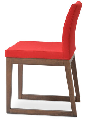 Soho Concept Aria Sled Wood Dining Chair - Premium Camira Yoredale Fabric, 10-year Guarantee, Elegant Walnut Finish Walnut,Red  Soho-concept-dining-chair-00548