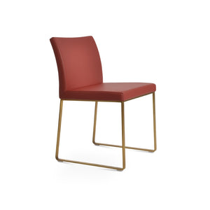 Soho Concept Aria Sled Dining Chair - Stylish Chrome Base, Soft Ppm-fr Leatherette, 2-year Guarantee, 350 Lbs Capacity Brass,Red  Soho-concept-dining-chair-00509