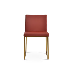 Soho Concept Aria Sled Dining Chair - Stylish Chrome Base, Soft Ppm-fr Leatherette, 2-year Guarantee, 350 Lbs Capacity Brass,Red  Soho-concept-dining-chair-00509