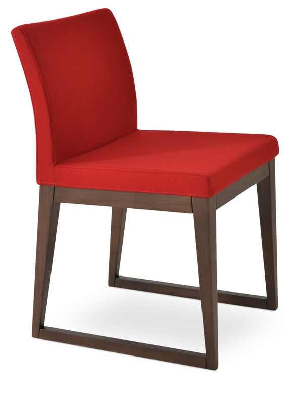 Soho Concept Aria Sled Wood Dining Chair - Durable Camira Blazer Wool, 10-year Guarantee, Elegant Design! Walnut,Red  Soho-concept-dining-chair-00541
