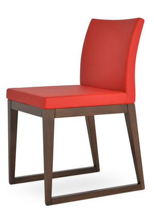 Soho Concept Aria Sled Wood Dining Chair - Luxurious Upholstery & Solid Beech Base - 10-year Guarantee, Stylish Design Walnut,Red  Soho-concept-dining-chair-00542