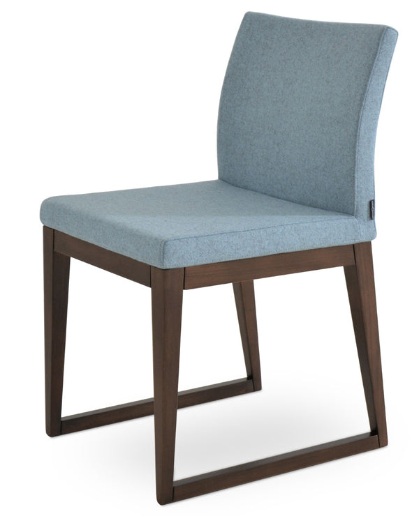 Soho Concept Aria Sled Wood Dining Chair - Durable Camira Blazer Wool, 10-year Guarantee, Elegant Design! Walnut,Blue  Soho-concept-dining-chair-00520