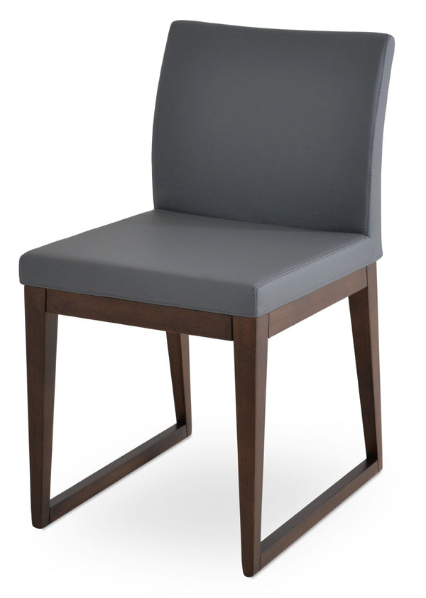 Soho Concept Aria Sled Wood Dining Chair - Elegant Beech Base, Soft Leatherette, 2-year Guarantee, 350 Lbs Capacity Walnut,Grey  Soho-concept-dining-chair-00533