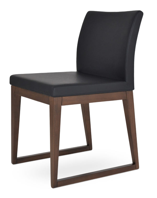 Soho Concept Aria Sled Wood Dining Chair - Elegant Beech Base, Soft Leatherette, 2-year Guarantee, 350 Lbs Capacity Walnut,Black  Soho-concept-dining-chair-00536