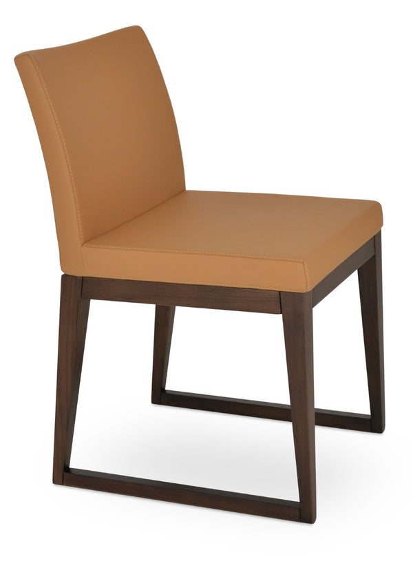 Soho Concept Aria Sled Wood Dining Chair - Elegant Beech Base, Soft Leatherette, 2-year Guarantee, 350 Lbs Capacity Walnut  Soho-concept-dining-chair-00519