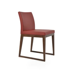 Soho Concept Aria Sled Wood Dining Chair - Elegant Beech Base, Soft Leatherette, 2-year Guarantee, 350 Lbs Capacity Walnut,Red  Soho-concept-dining-chair-00514