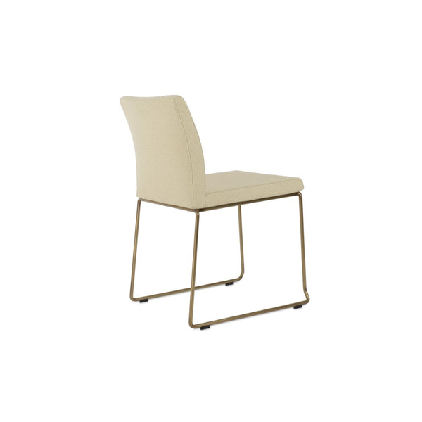 Soho Concept Aria Wire Stackable Chair - Elegant Upholstered Design In Camira Yoredale & Leather, 10-year Guarantee Brass,Beige  Soho-concept-dining-chair-00572