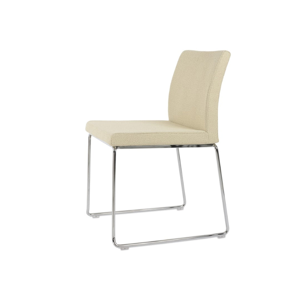 Soho Concept Aria Wire Stackable Chair - Elegant Upholstered Design In Camira Yoredale & Leather, 10-year Guarantee Brass,Beige  Soho-concept-dining-chair-00572